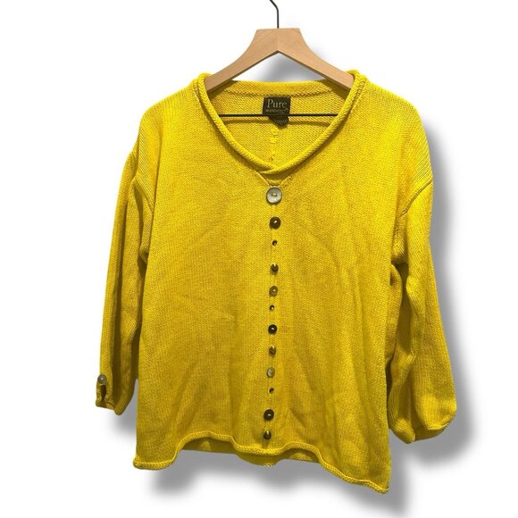 Pure Handknit Yellow Cotton Button Detail Sweater L/XL Hand Knit Canada Thailand - Picture 3 of 14